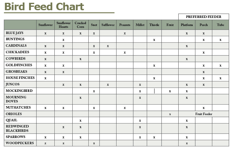 Bird Feed Chart